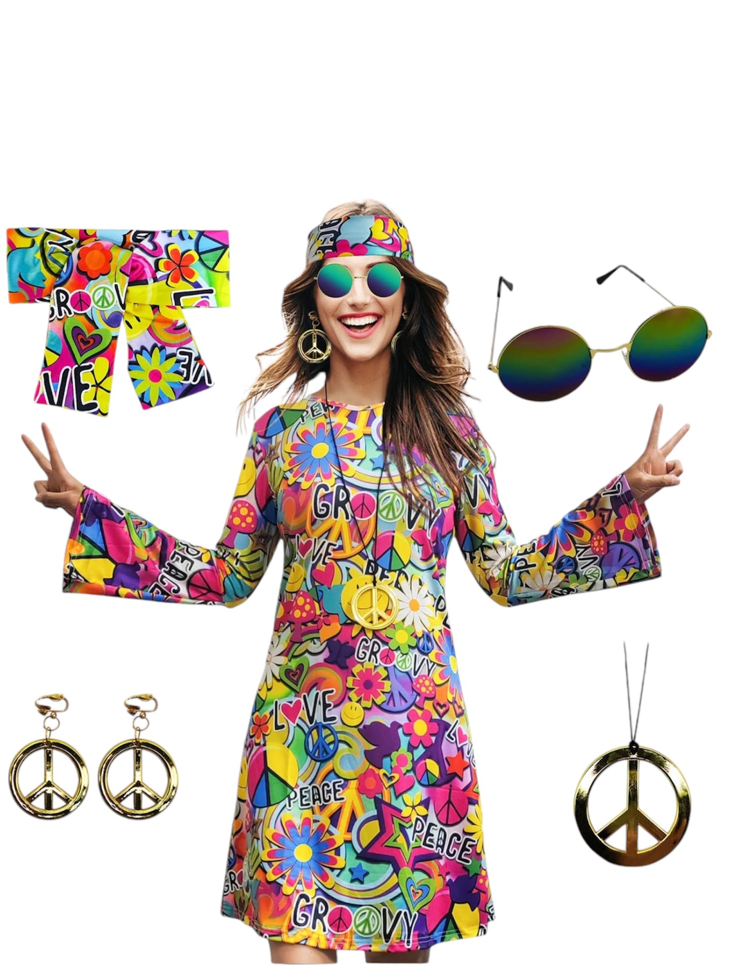 Women's 60s 70s Hippie Dress & Accessories