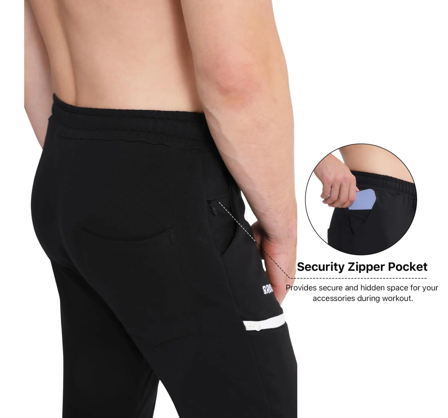 BROKIG Mens Sidelock Gym Joggers Trousers, Tapered Sports Running Training Bottoms