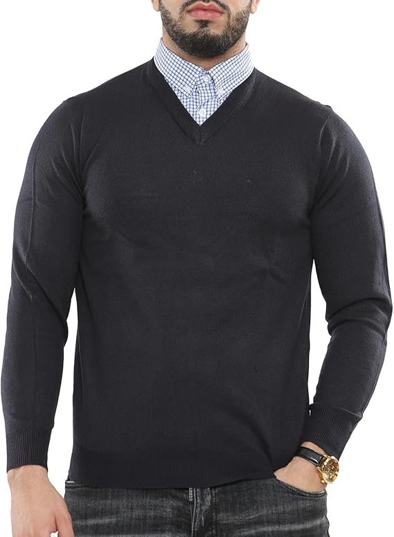 NOROZE Men's Jumper Mock Collar Knitted V-Neck Pullover Knitted Sweatshirt
