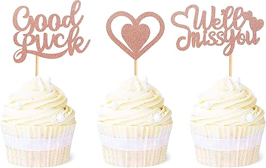 36 Pack We Will Miss You Cupcake Toppers Rose Gold