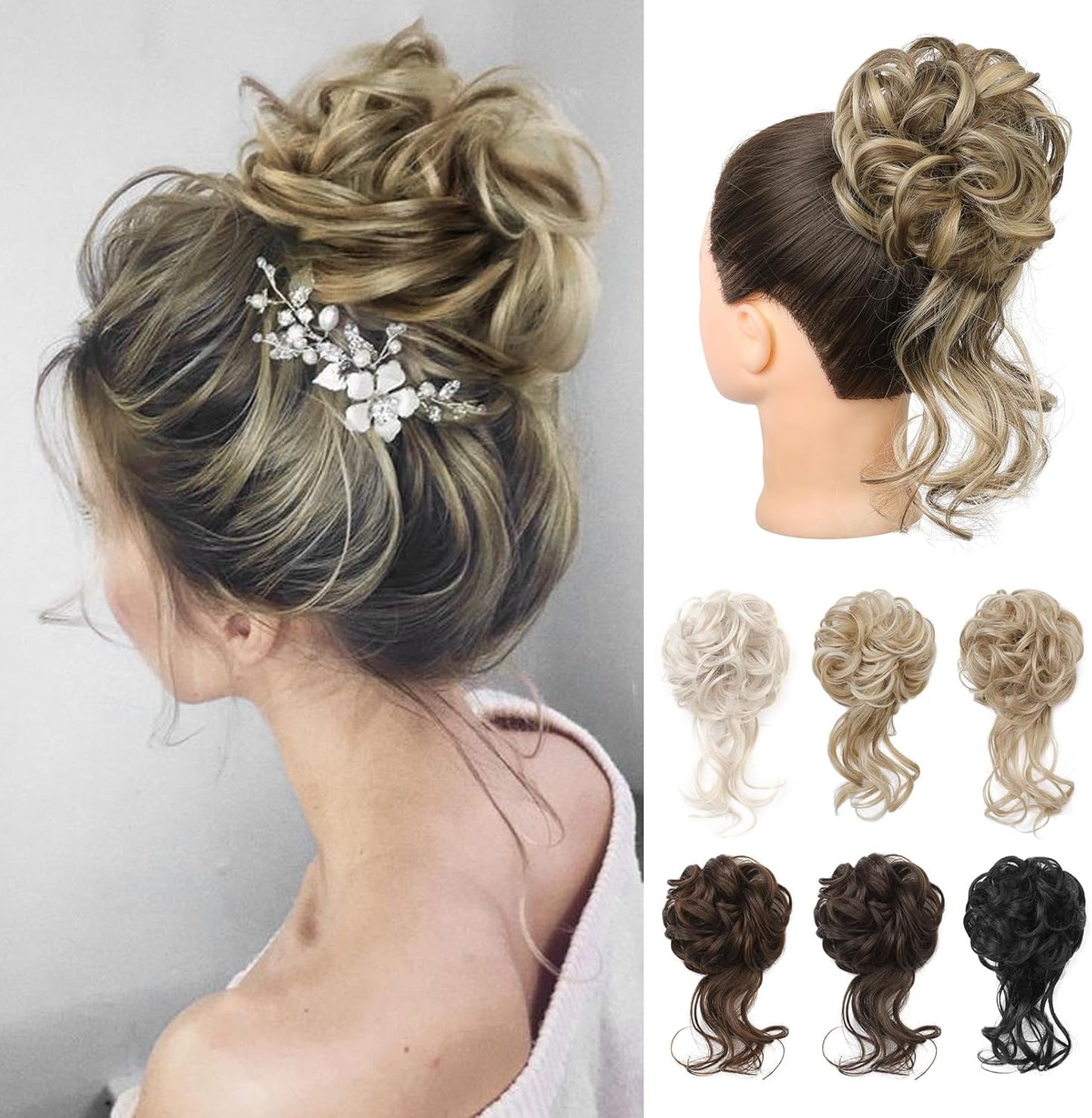 REECHO Messy Tousled Updo Elastic Hair Bun Hair Piece