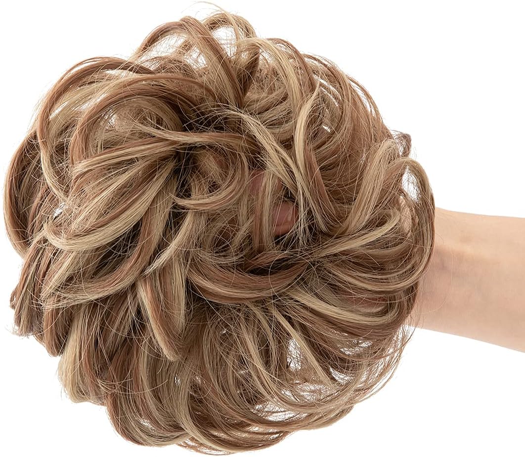 SARLA Messy Hair Bun Synthetic Extension Scrunchies Hairpieces Medium Auburn/Ash Blonde