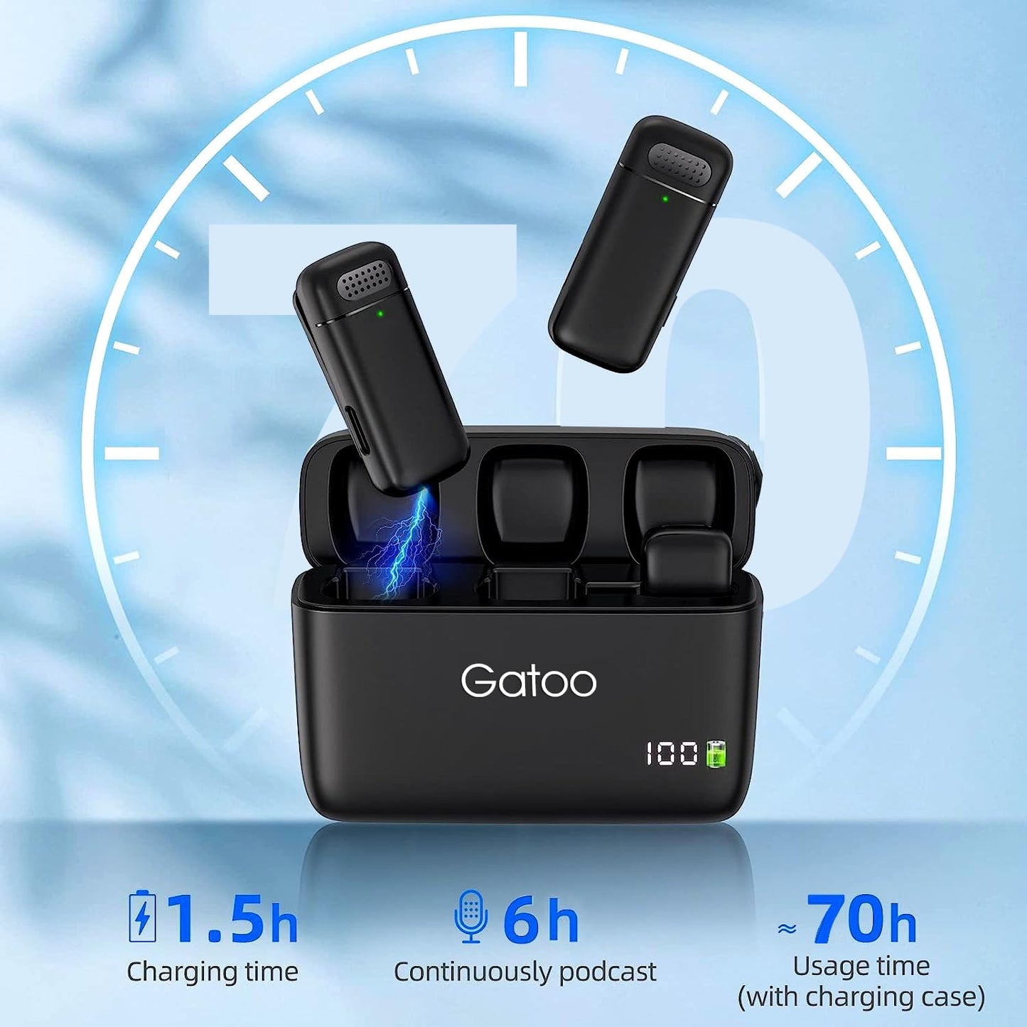 Gatoo Wireless Lavalier Microphone with Charging Case for Android