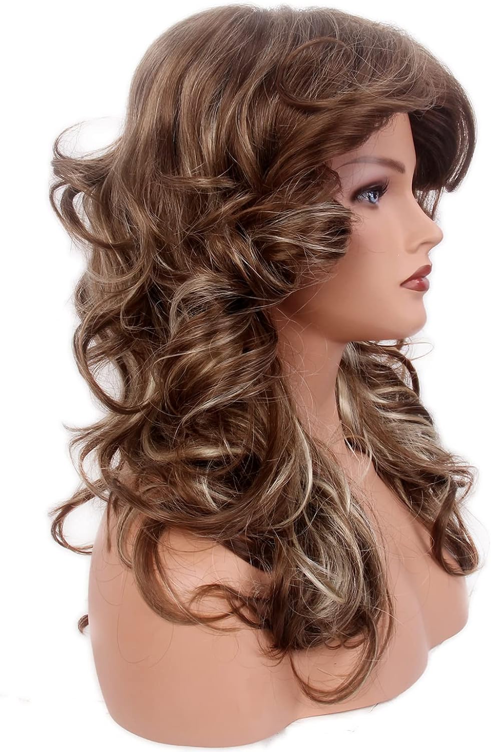 Reewes 70's Style Long Feathered Wig - Brown with Highlights