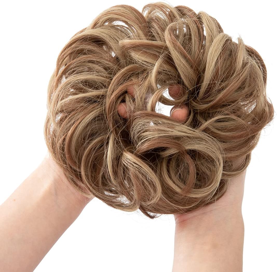 SARLA Messy Hair Bun Synthetic Extension Scrunchies Hairpieces Medium Auburn/Ash Blonde