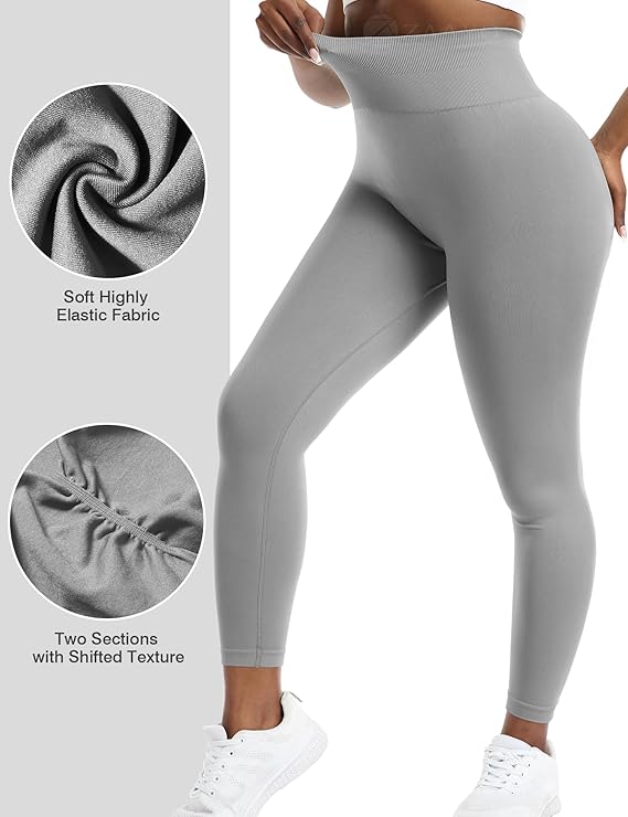 Ladies High Waisted Light Grey Workout Leggings with Butt Lift
