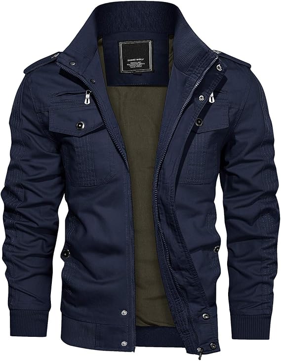 Men's Fleece Cotton Military Coat Casual Cargo Bomber Jacket