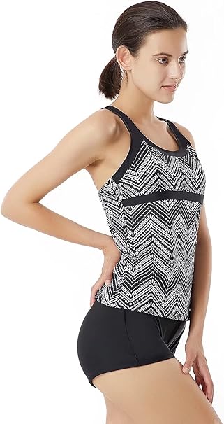 Luluwingx Women Tankini Cross Back Strappy Vest and Boyshorts