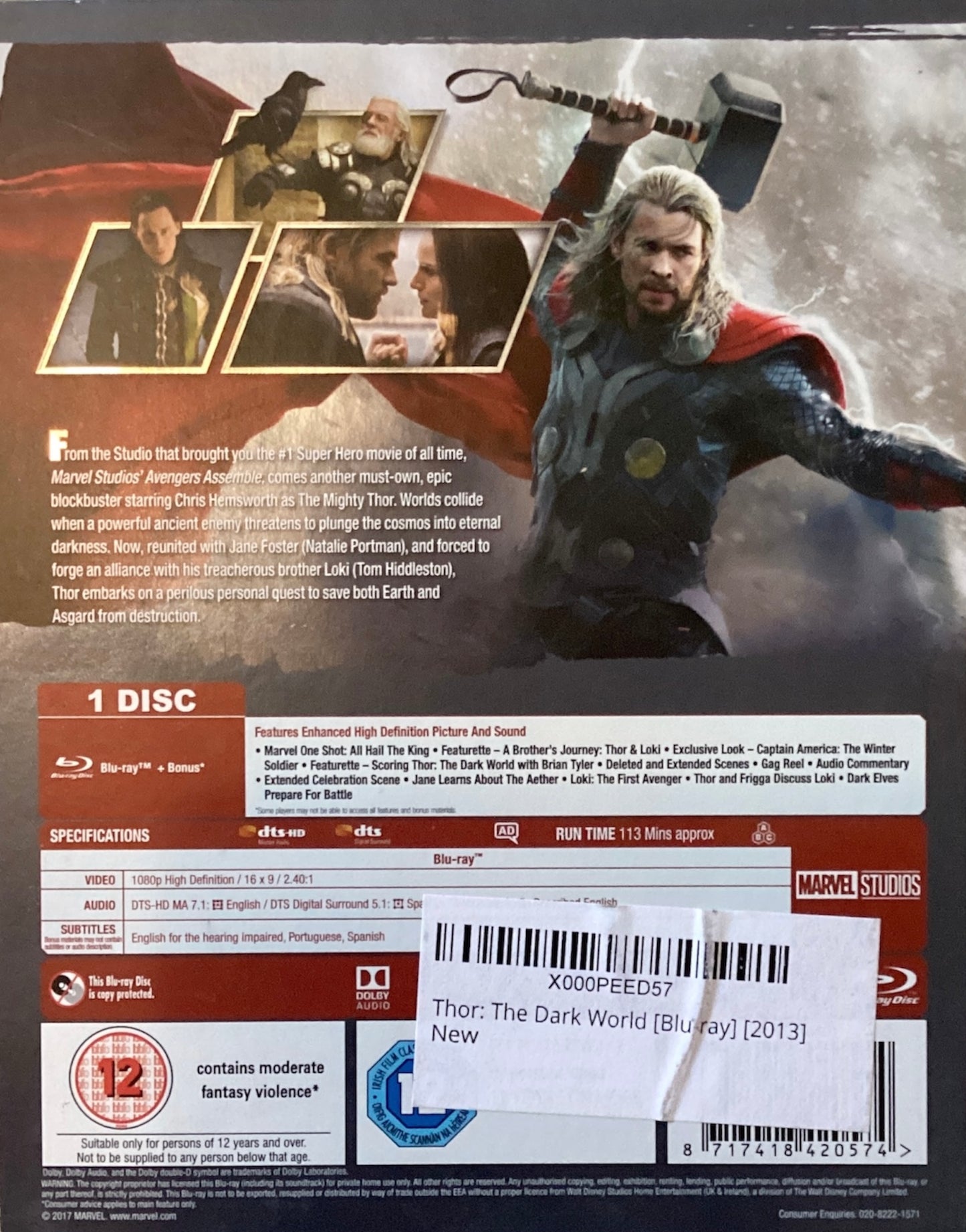 New Sealed Marvel Thor Dark Word In Collectable Sleeve Blu-ray