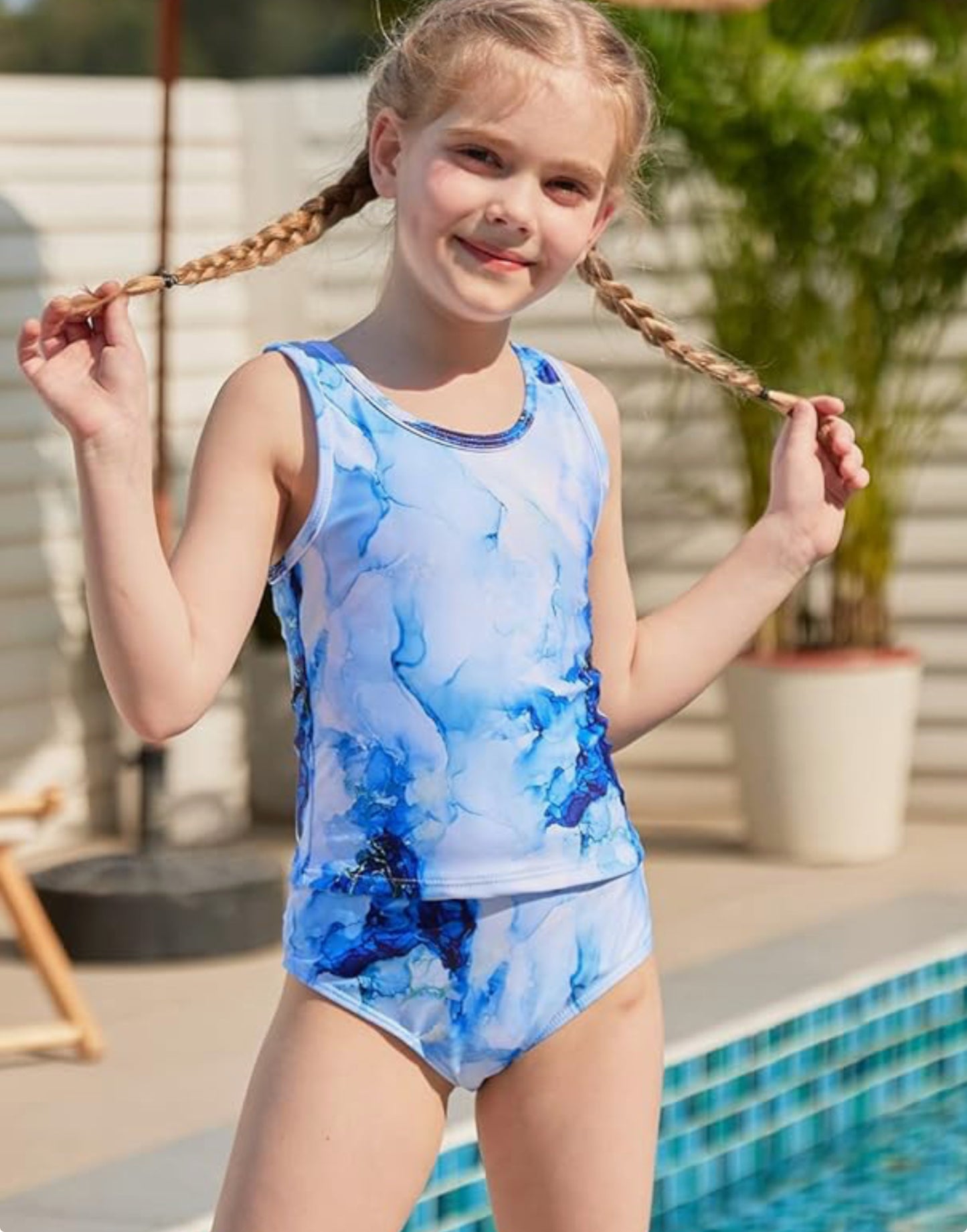Girls Swimsuits 3 Piece Tankini Bathing Suit Set Cute Bikini Swimwear with Cover Ups Beach Skirt