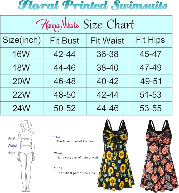 Hanna Nikole Women's Two Piece Swim Dress Plus Size Tummy Control Floral Printed Tankini with Boyshort