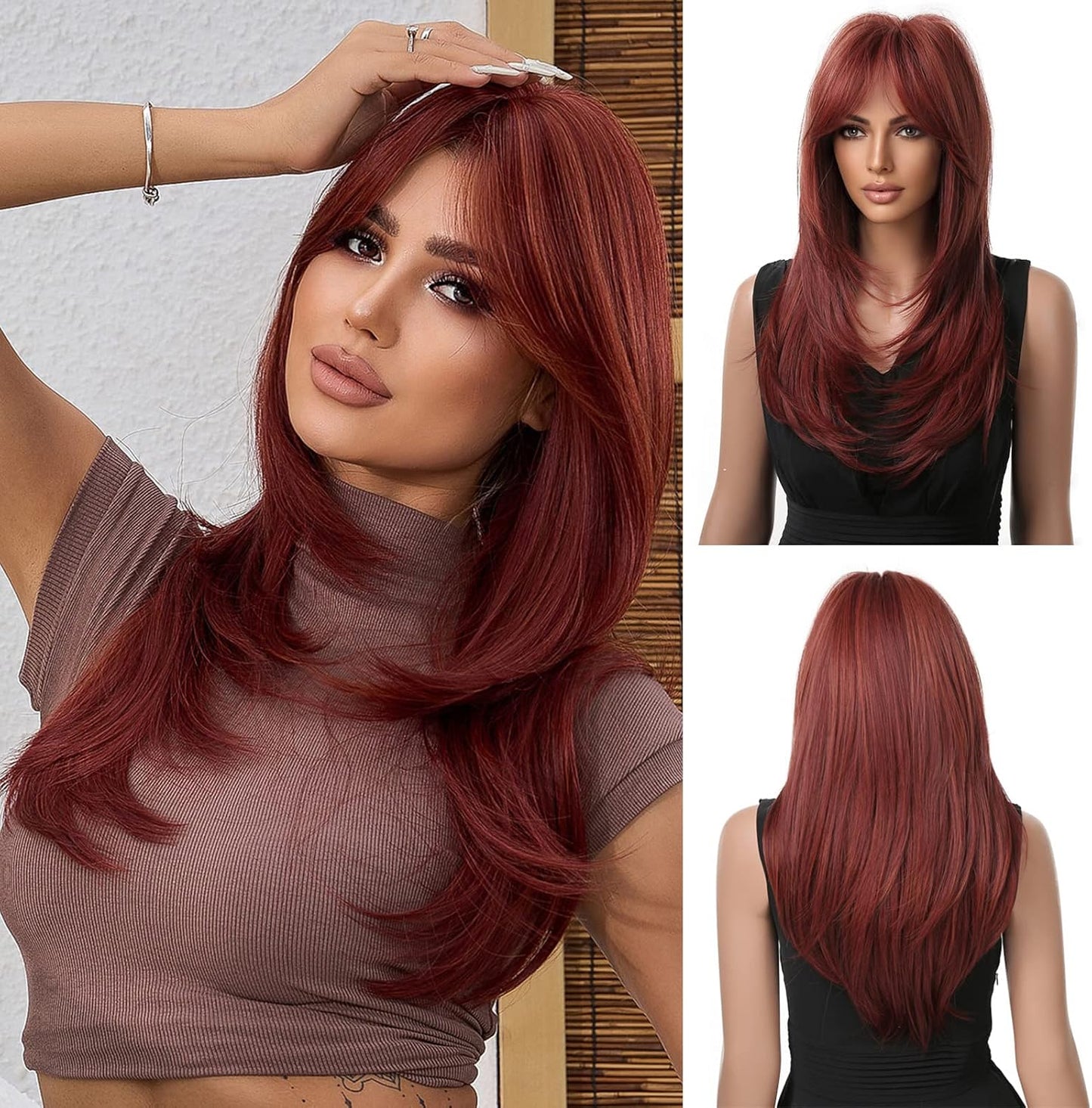 Esmee Long Straight Wine Red Wig with Layers and Fringe -20 Inches