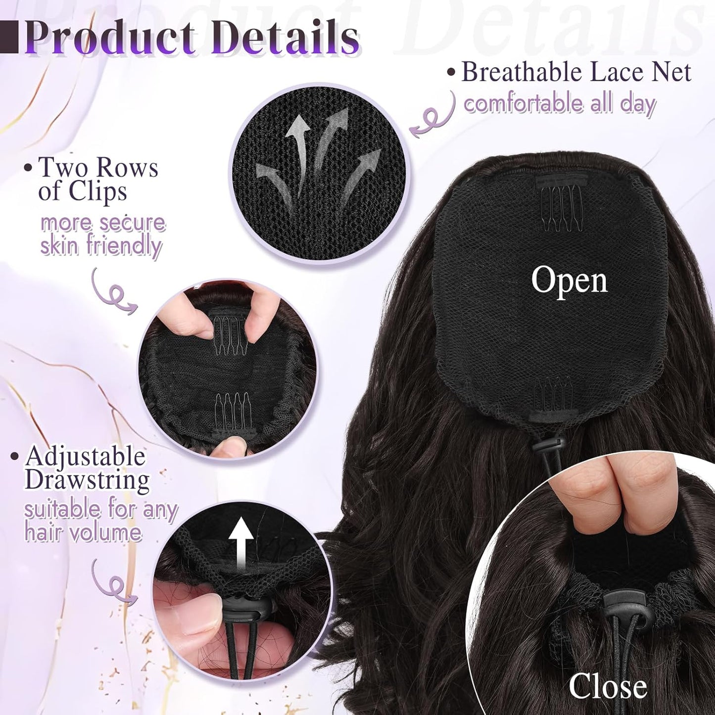 RUWISS Drawstring Wavy Curly Ponytail Extension (Black/Brown)