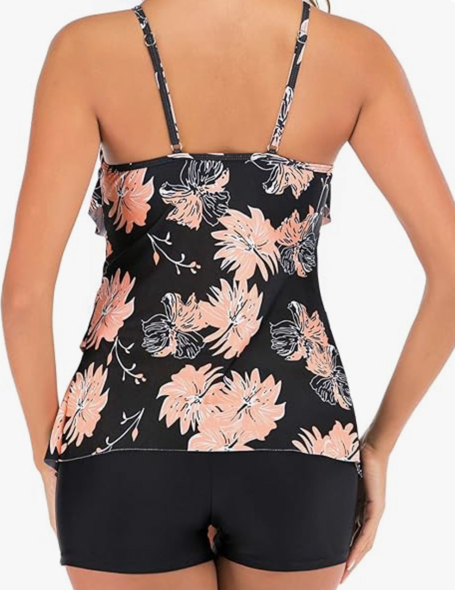 FLYILY Women 2 Piece Tankini Swimsuits Flounce Printed Top with Boyshorts