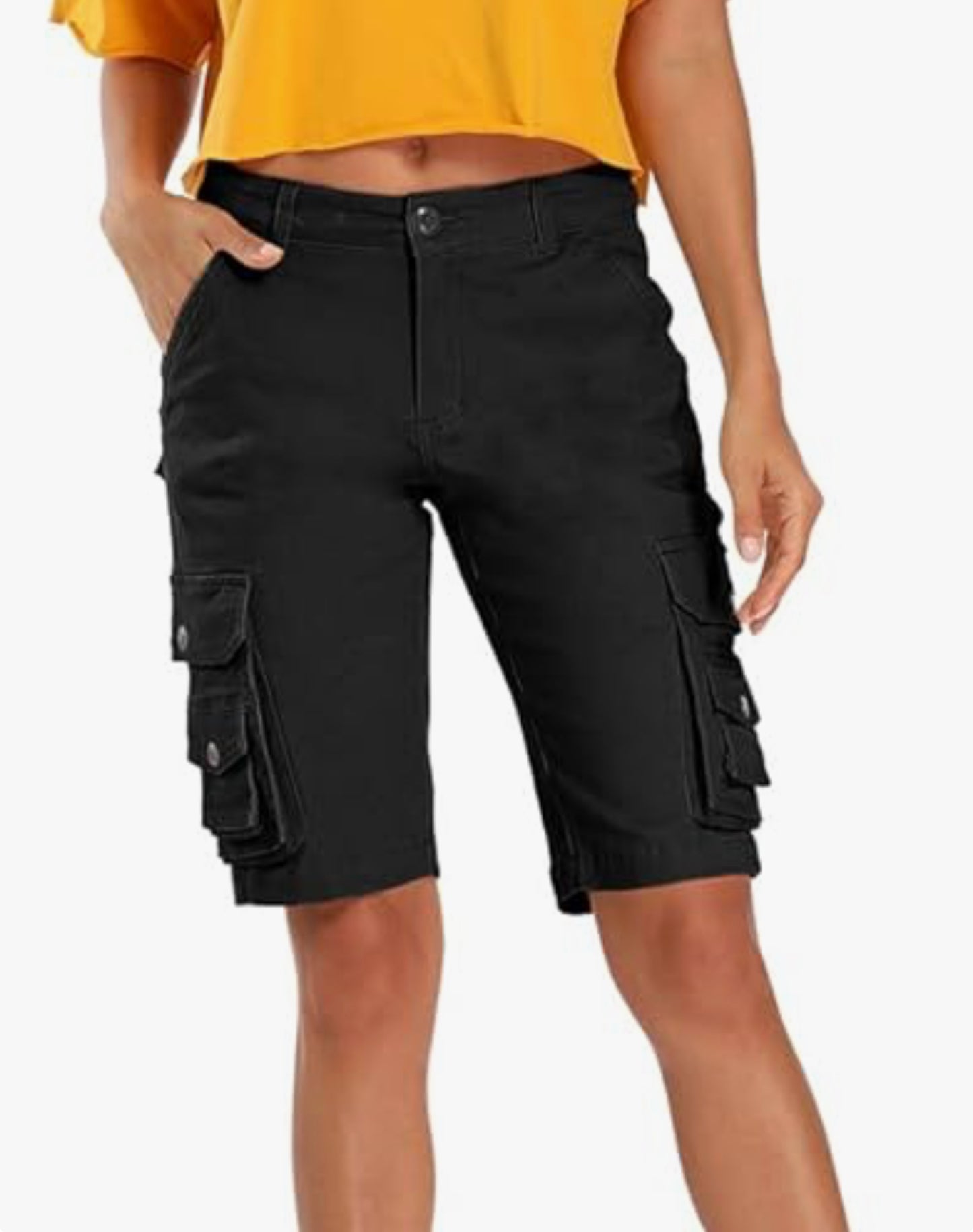 OCHENTA Women's Casual Multi-Pockets Bermuda Cargo Shorts Camo Knee Length Summer Hiking Shorts