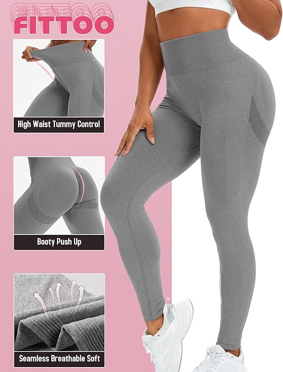 Ladies High Waisted Light Grey Workout Leggings with Butt Lift