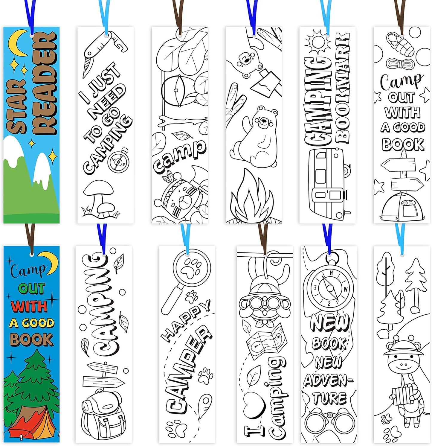 75 Piece Colour Your Own Bookmarks Kids DIY Camping Theme