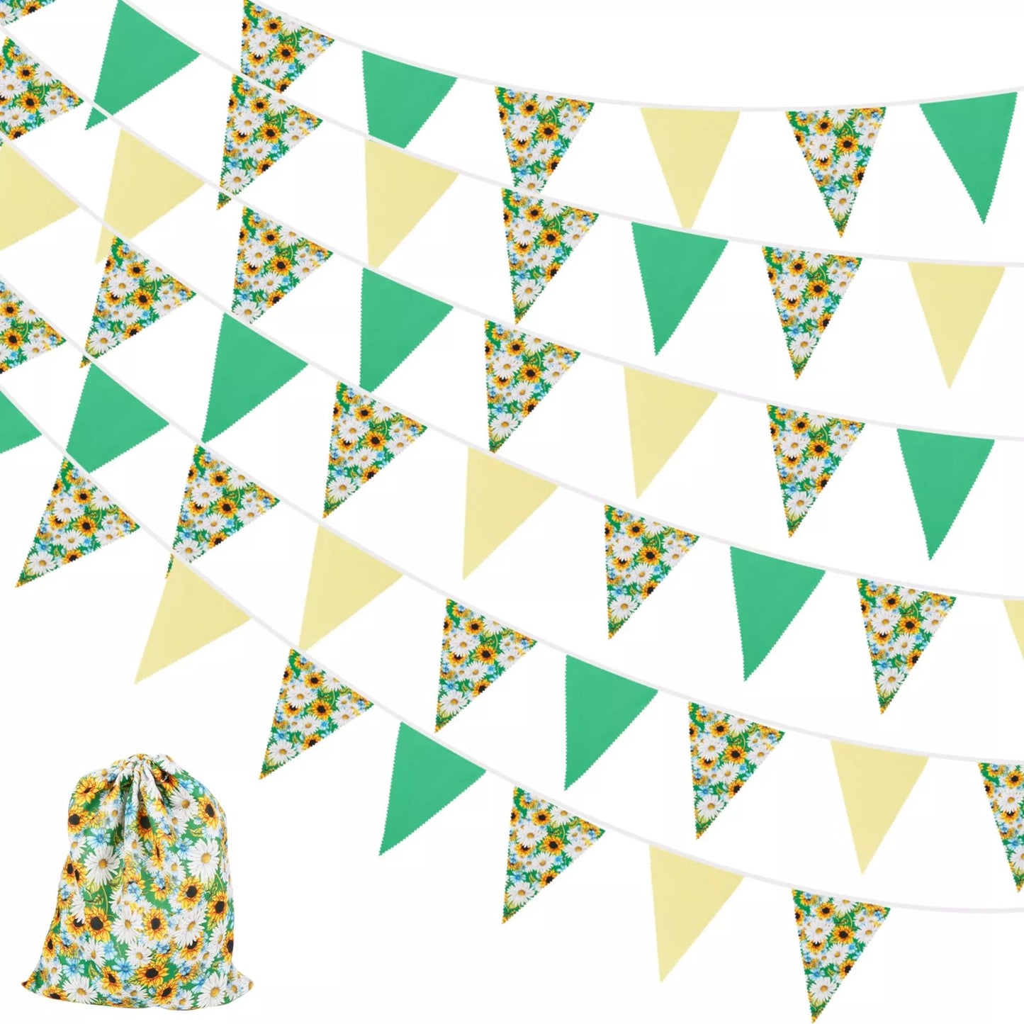 Yellow and Green Floral fabric bunting 42 Pcs