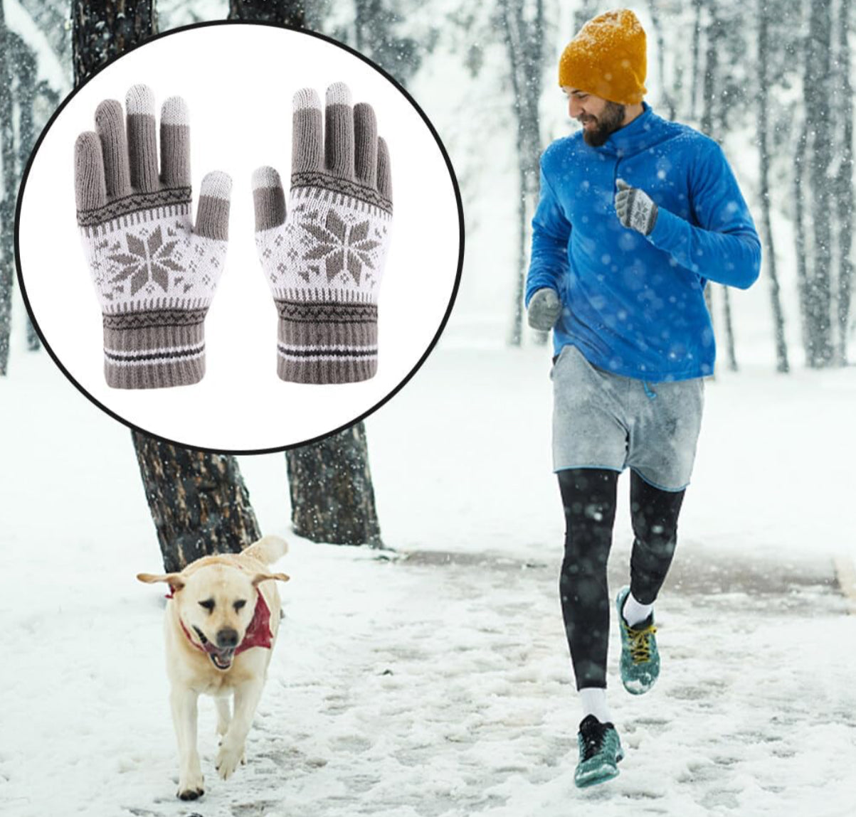Touchscreen Knitted Gloves, Snowflake Pattern Full Finger Thick Warm Knitted Winter Gloves