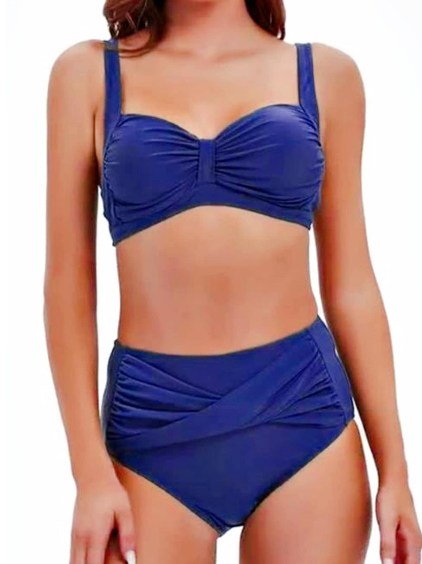 Twisted high-waisted one colour bikini set