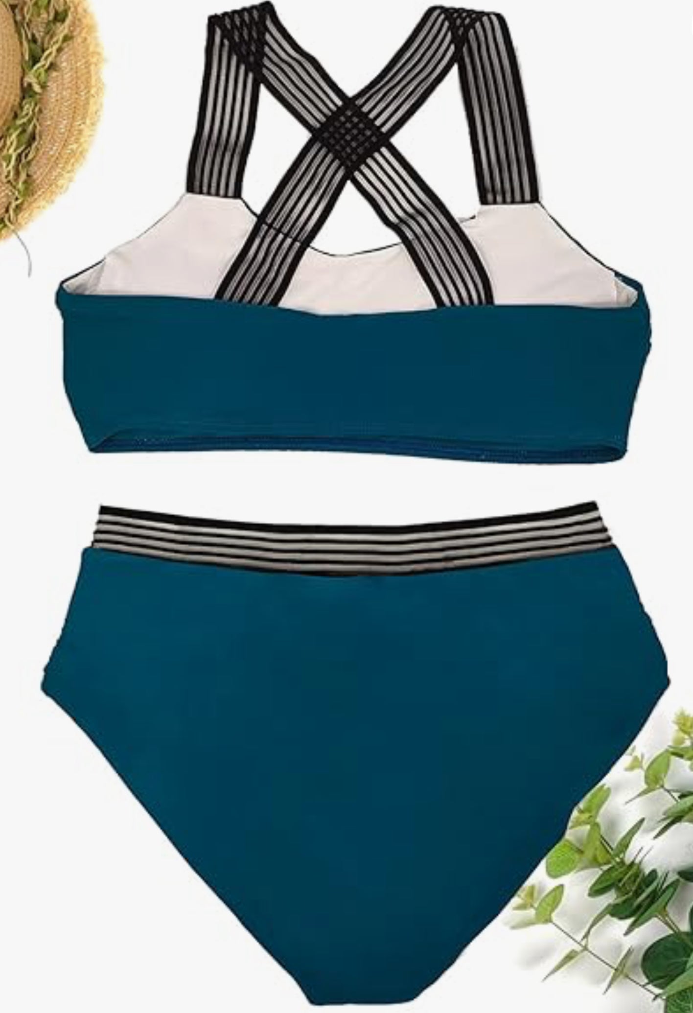 High Waisted Bikini Push Up Padded Mesh Straps Waistband Bikini
