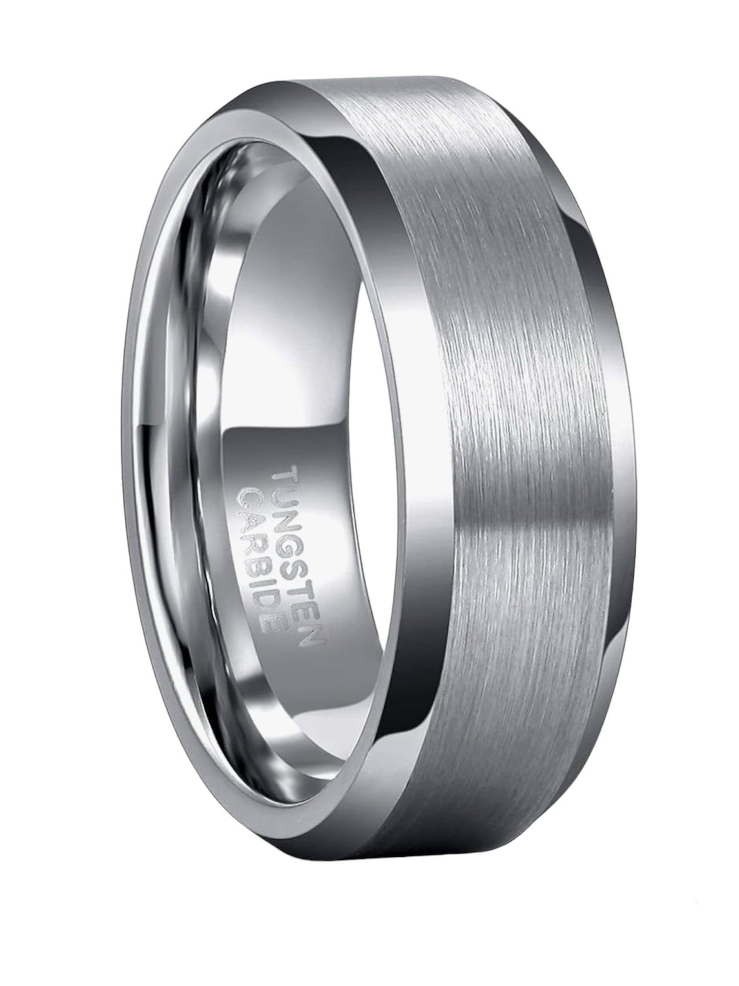 Tungsten Ring for Men and Women brushed finish with beveled edge.