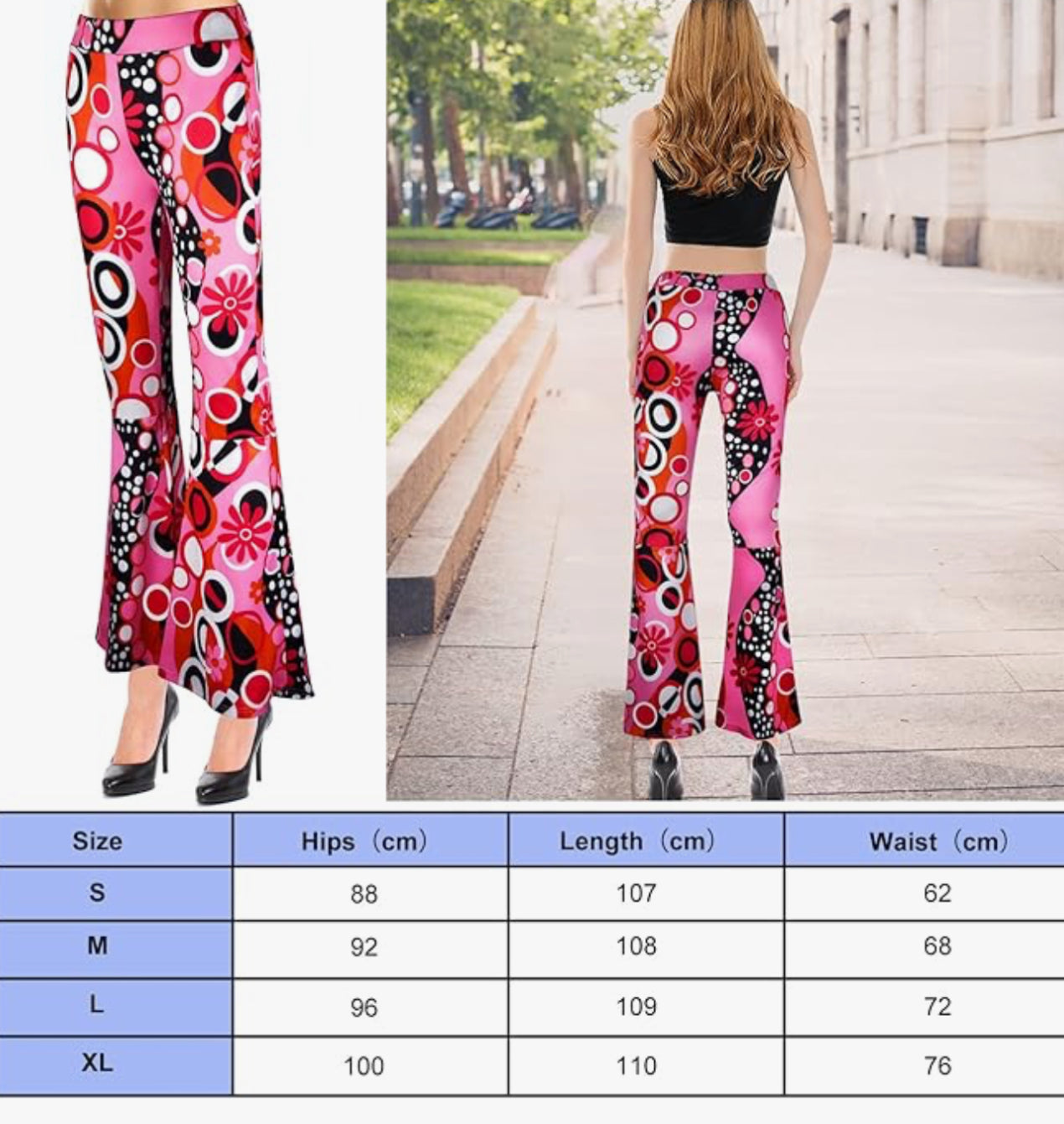 ELECLAND 70s Bell Bottom Boho Hippie flared trousers,headband and peace necklace