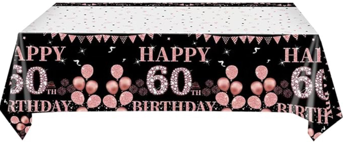 Black Rose Gold 60th Birthday Table Cloth
