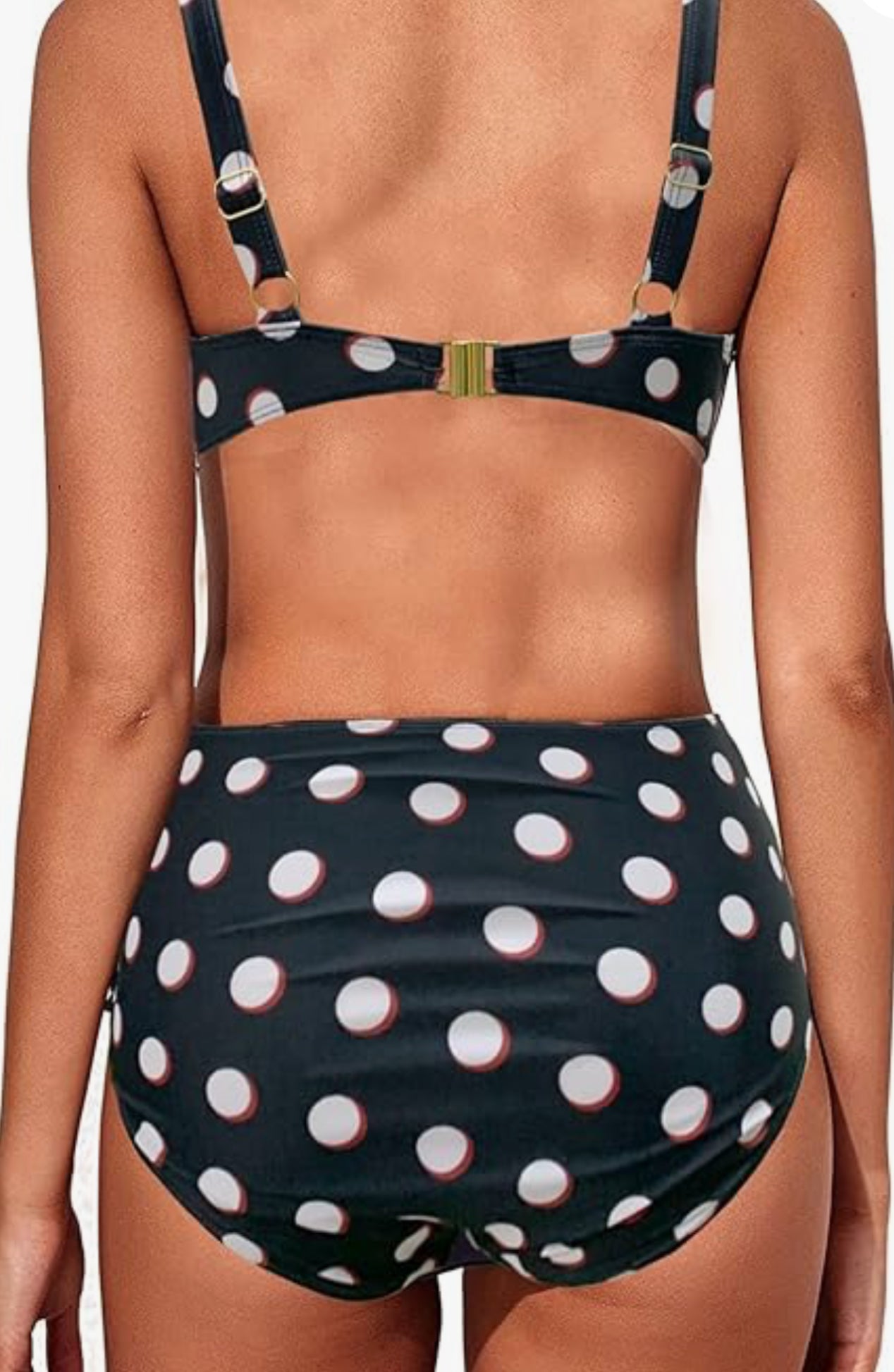 High Waist Bikini Set. Push Up Halter Top with Twisted Ruched Polka dot Printed Bottoms