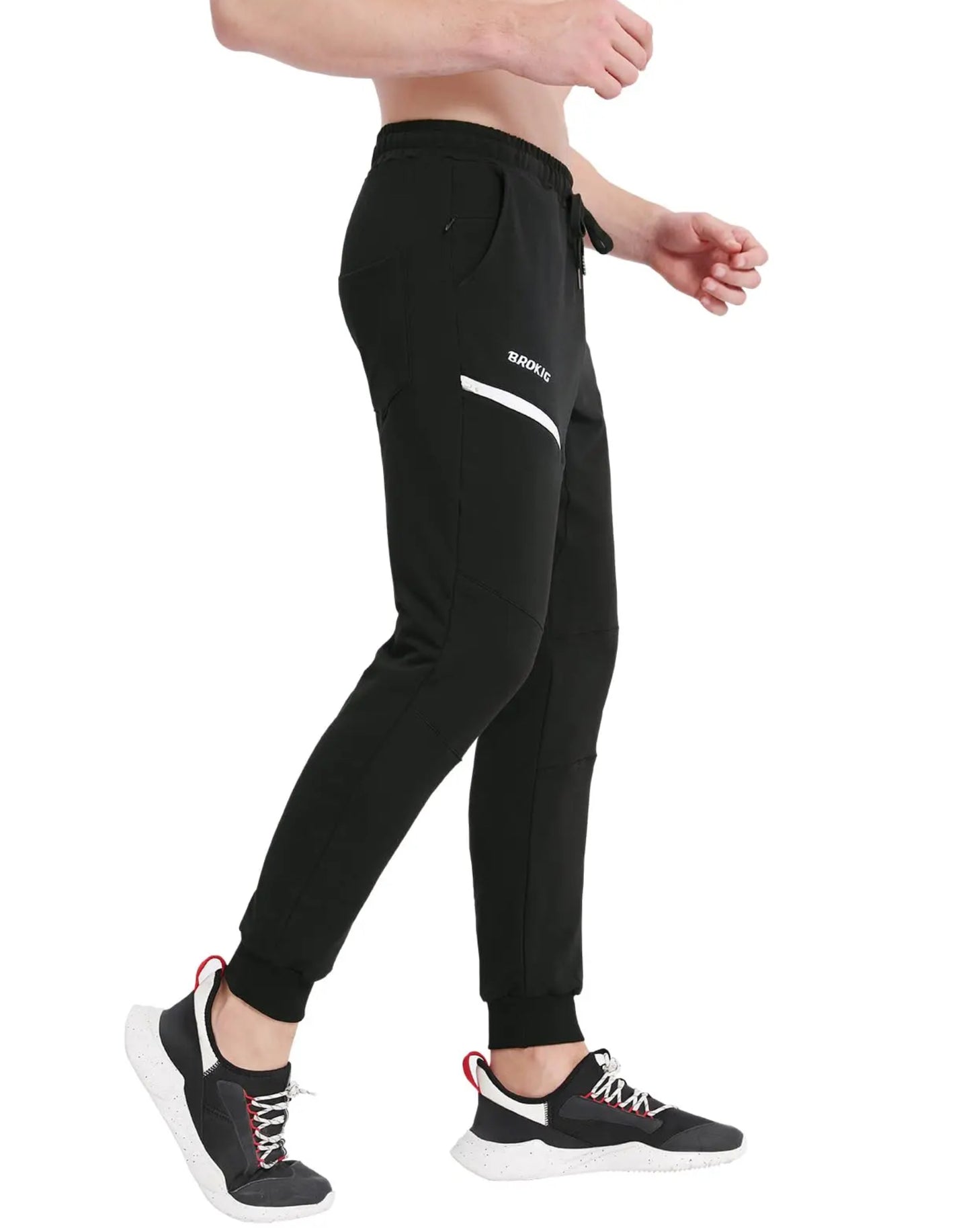 BROKIG Mens Sidelock Gym Joggers Trousers, Tapered Sports Running Training Bottoms