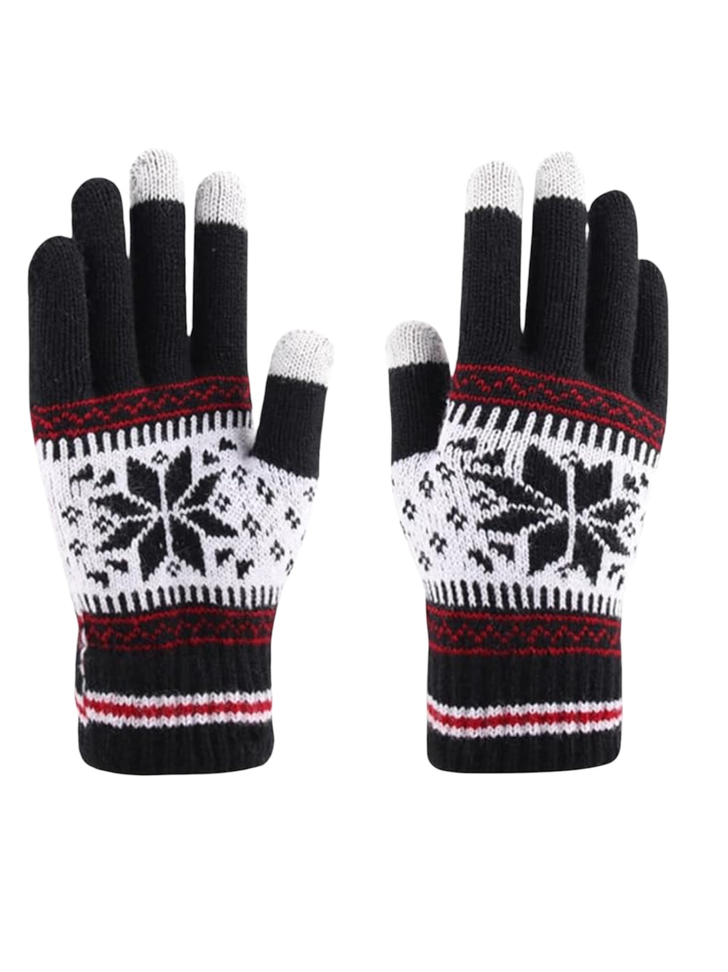Touchscreen Knitted Gloves, Snowflake Pattern Full Finger Thick Warm Knitted Winter Gloves
