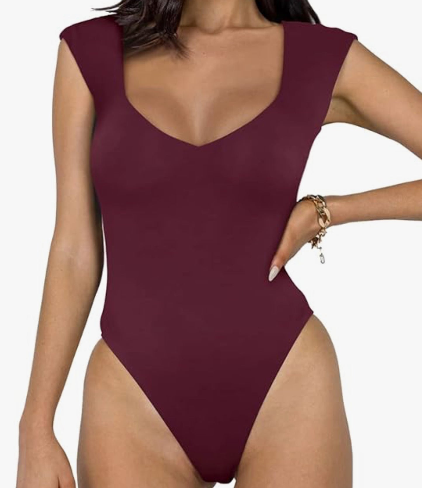 REORIA Butsmooth® Women's Trendy Sexy Casual V Neck Double Lined Sleeveless Slimming Going Out Tank Top Bodysuits