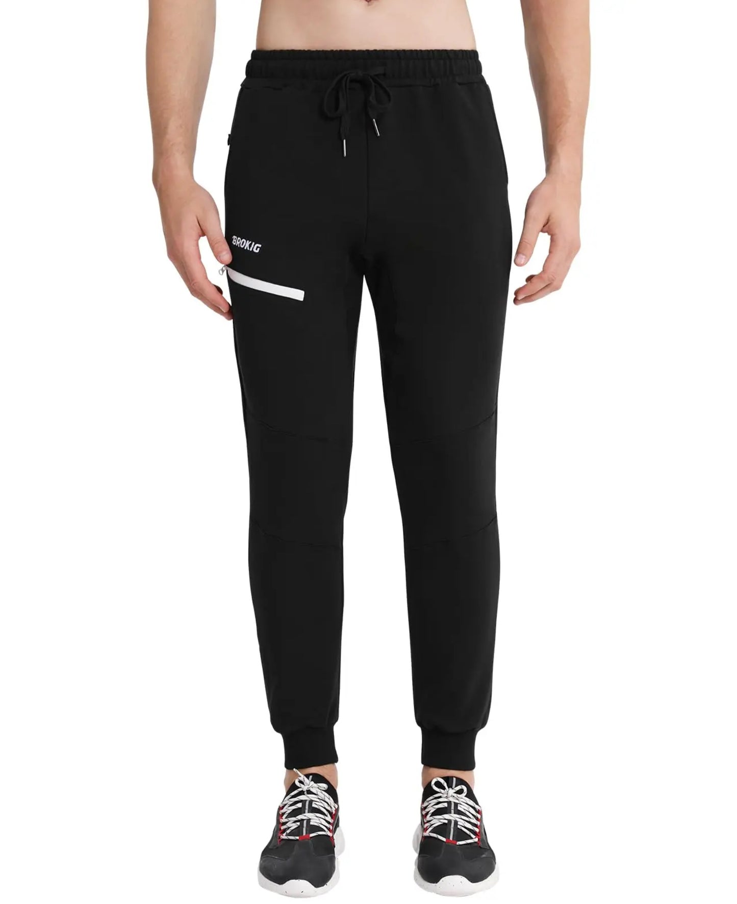 BROKIG Mens Sidelock Gym Joggers Trousers, Tapered Sports Running Training Bottoms