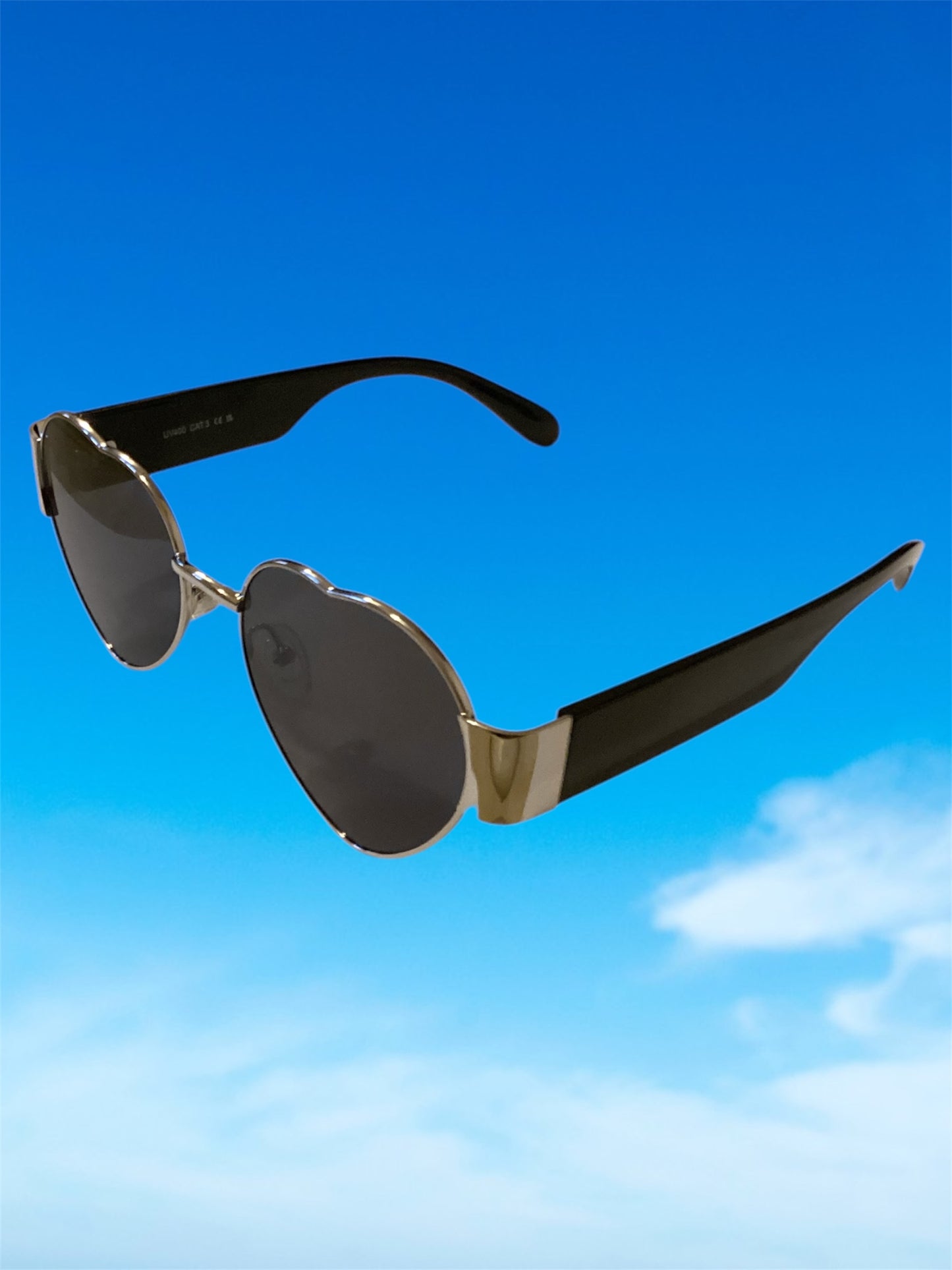 Heart Shaped Sunglasses for Women UV Protection Silver Metal Frame