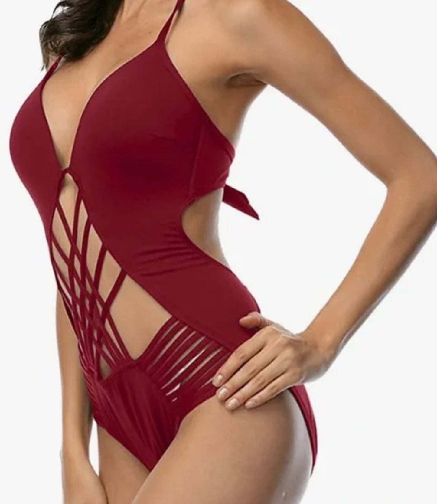 Burgundy Red One Piece Backless Sexy Swimsuit