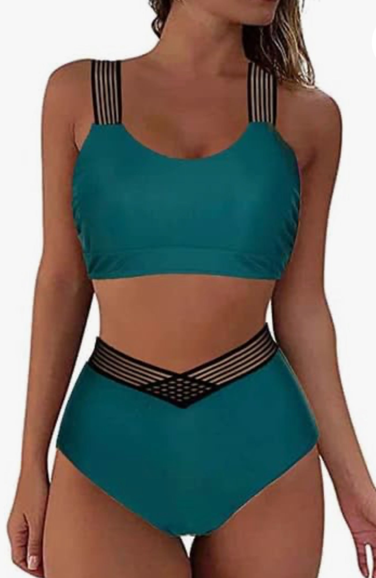 High Waisted Bikini Push Up Padded Mesh Straps Waistband Bikini