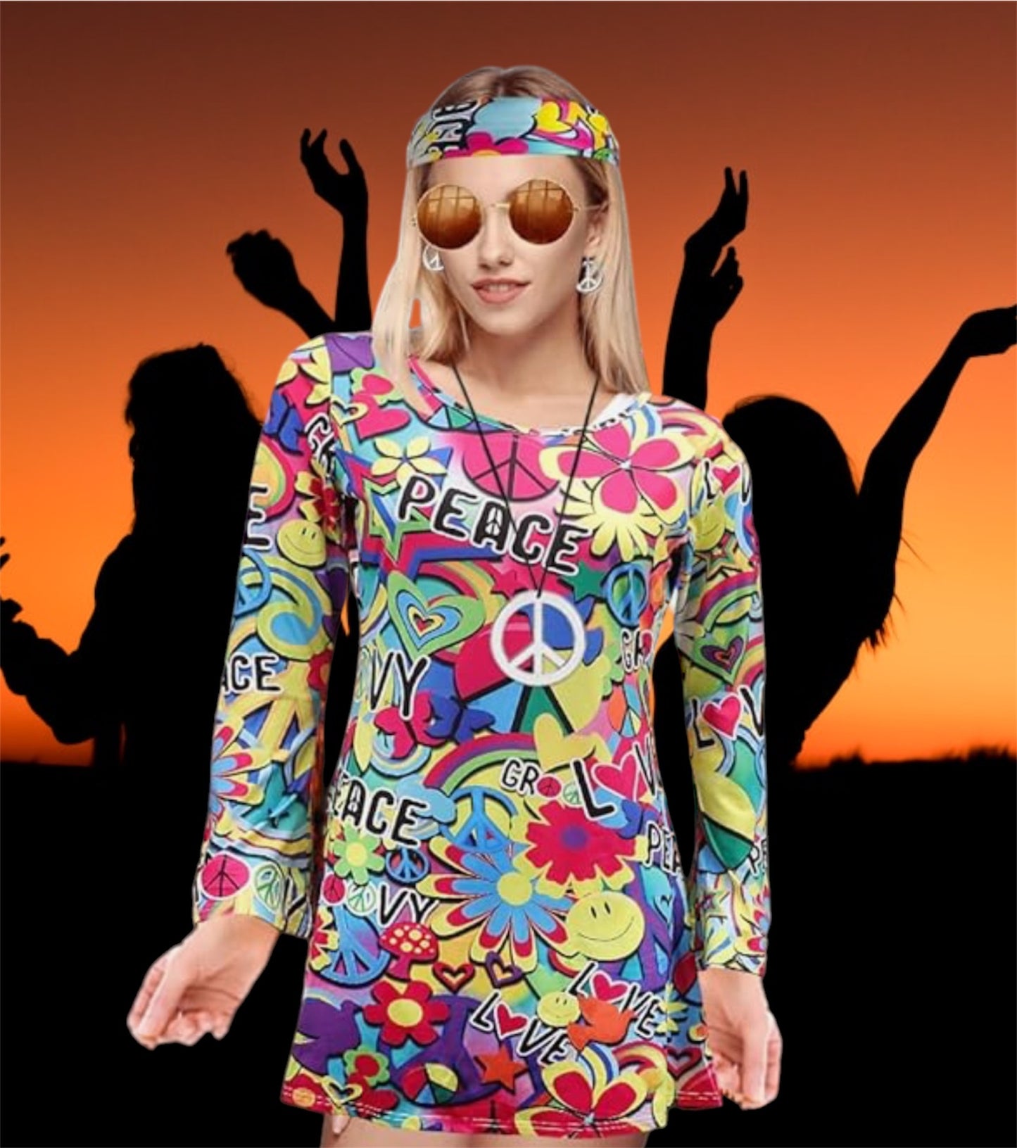 Women's 60s 70s Hippie Dress & Accessories