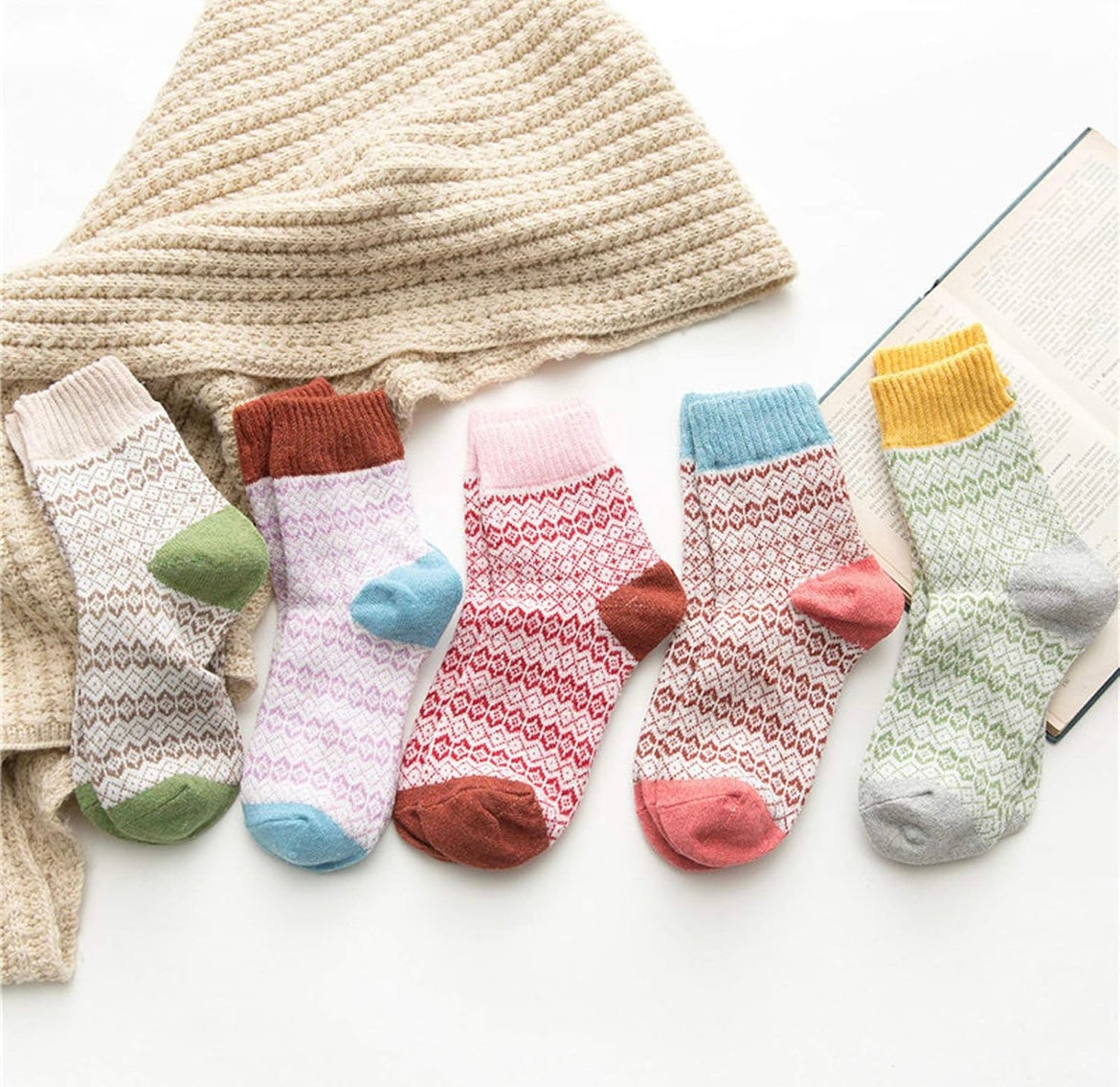 Ladies thermal patterned socks 5 pack