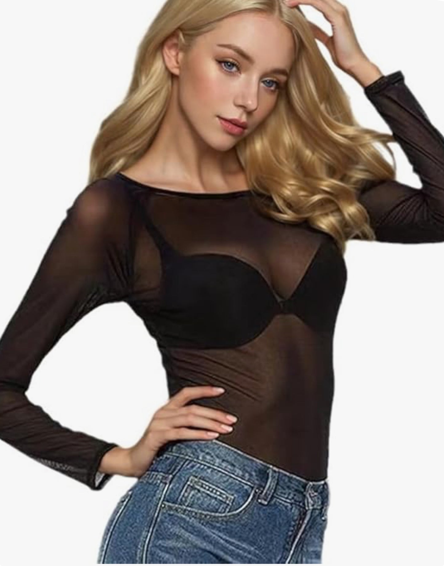 flintronic Women's Mesh Top, Sexy Long Sleeve Sheer Mesh