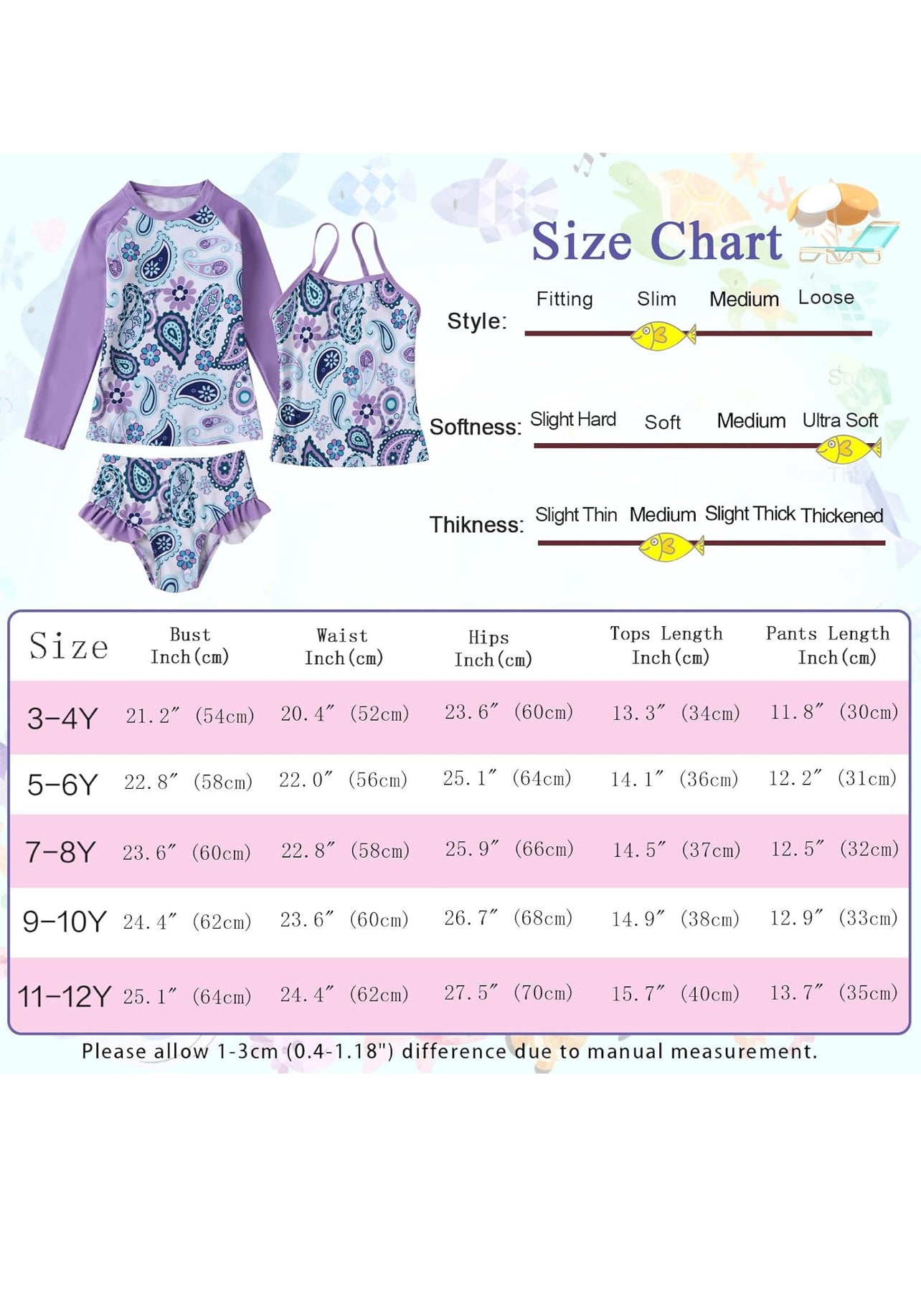 Jolikley Girls Swimming Costume 3-Piece