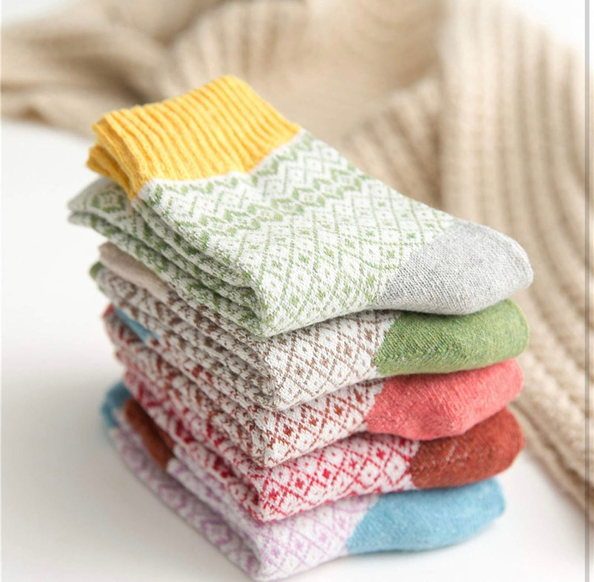 Ladies thermal patterned socks 5 pack