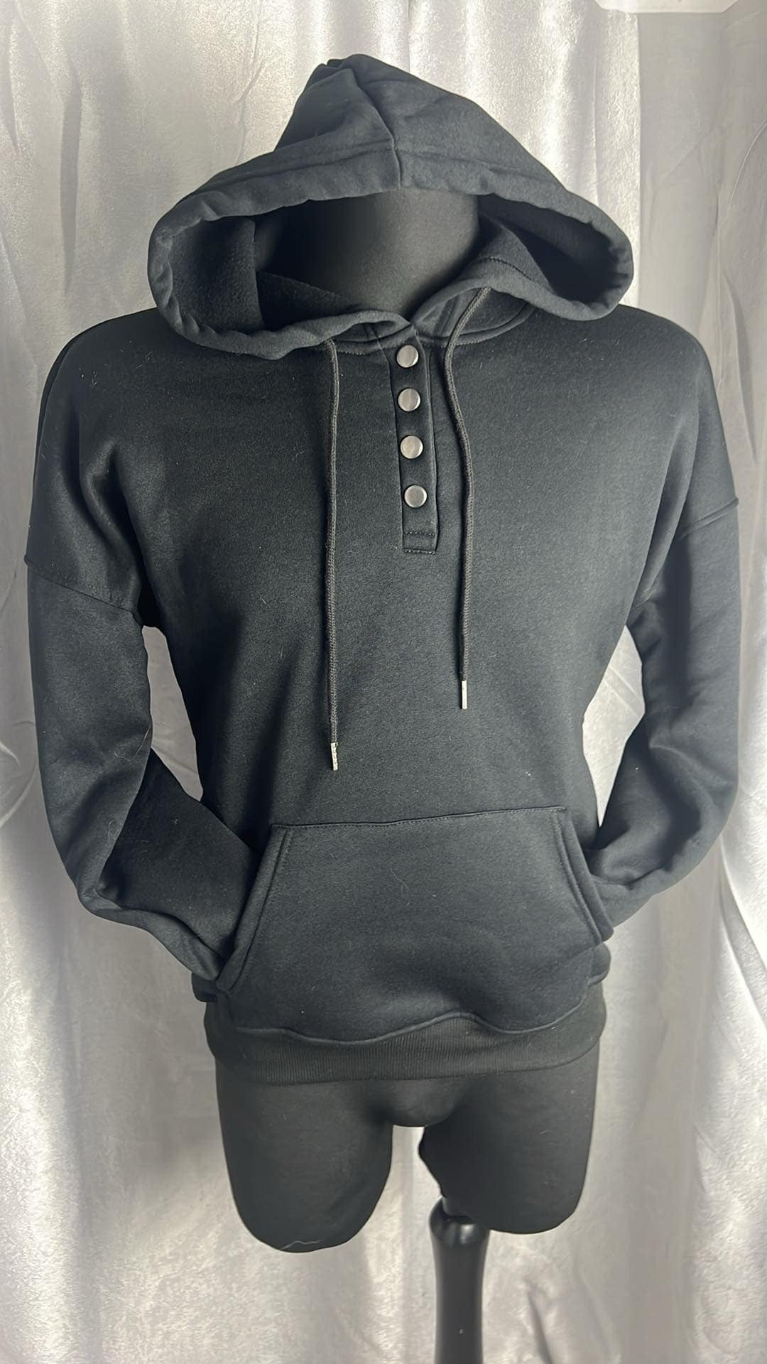 Ladies pullover hooded jumper with poppers
