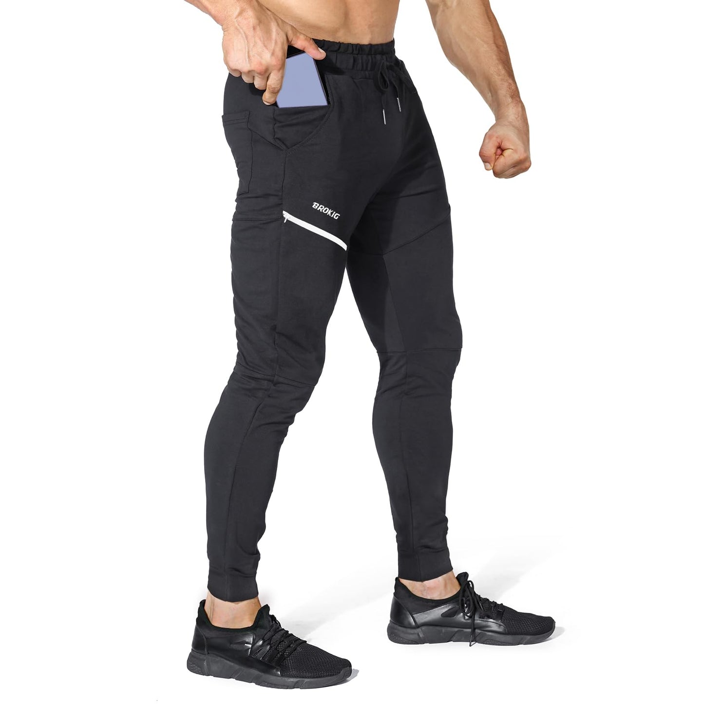 Brokig Men's Sidelock Gym Joggers with pockets