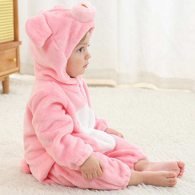 Baby cute pig fluffy zip up all in one