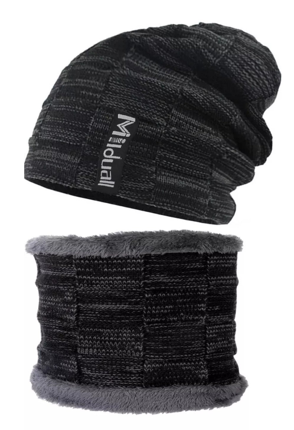 Milduall fleece lined slouch beanie and fleece snood set