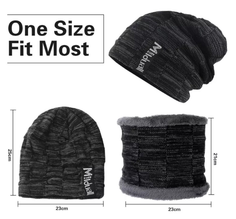 Milduall fleece lined slouch beanie and fleece snood set
