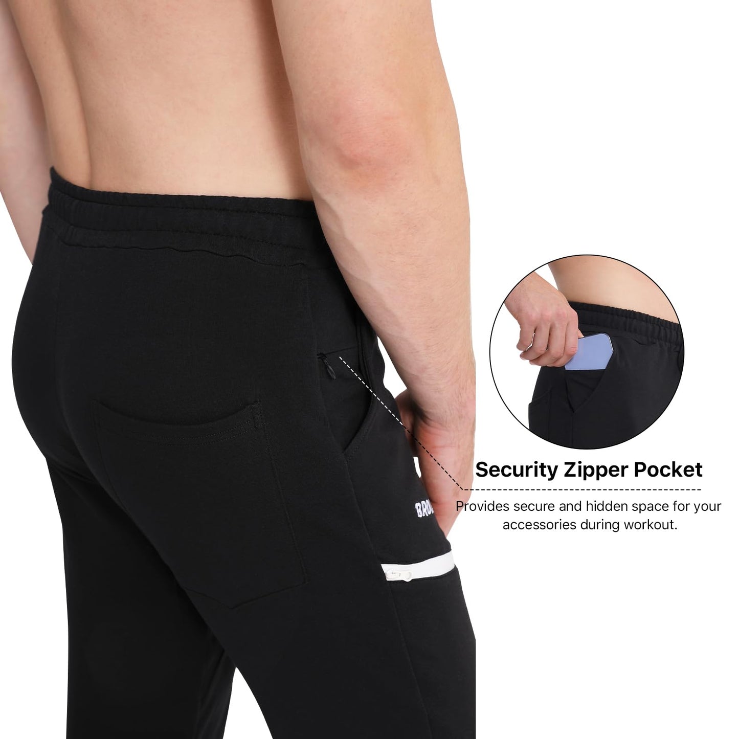Brokig Men's Sidelock Gym Joggers with pockets