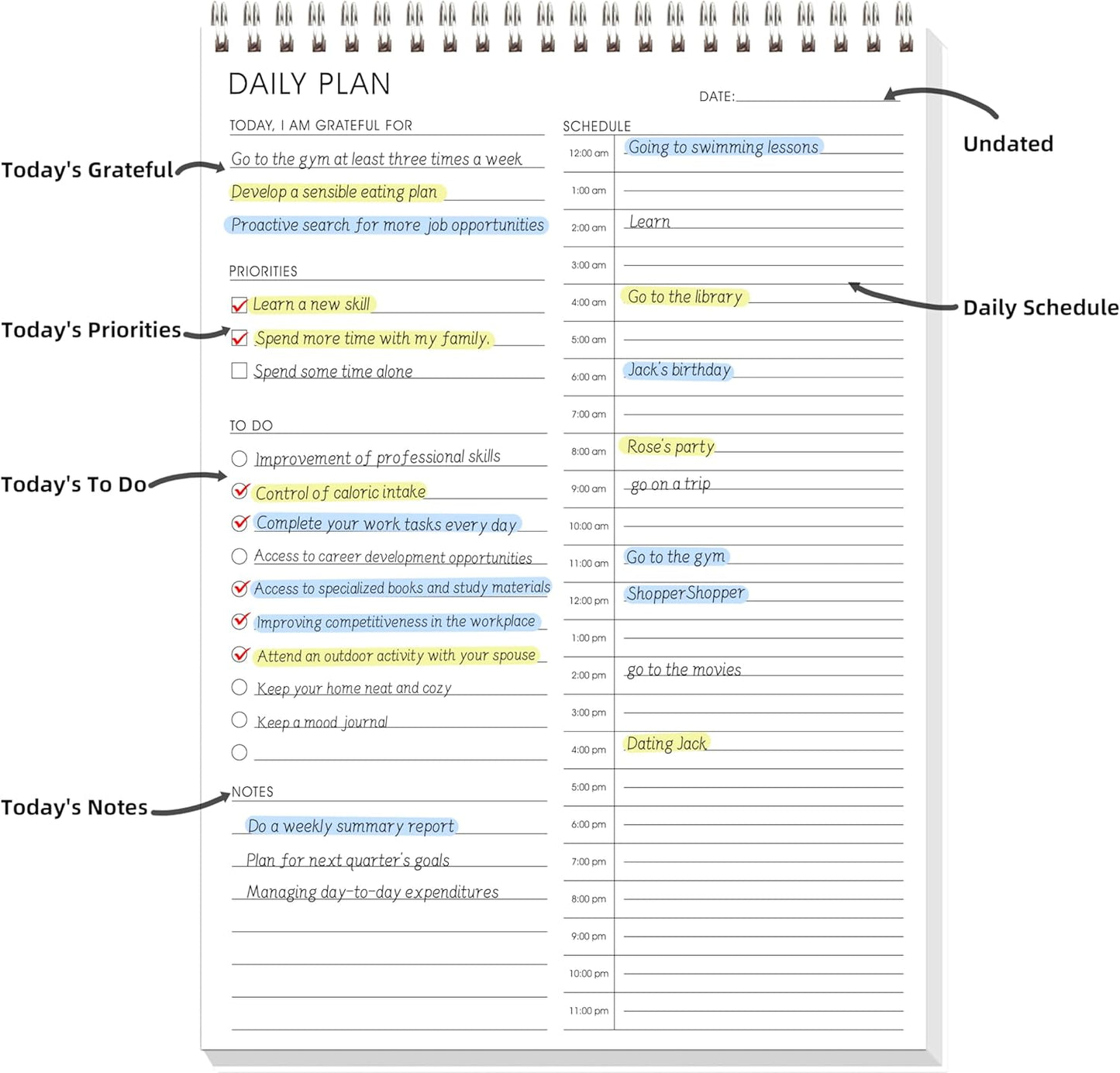 24 hour daily to do list pad A4