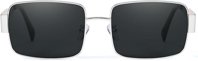Retro vintage rectangular unisex sunglasses black and silver