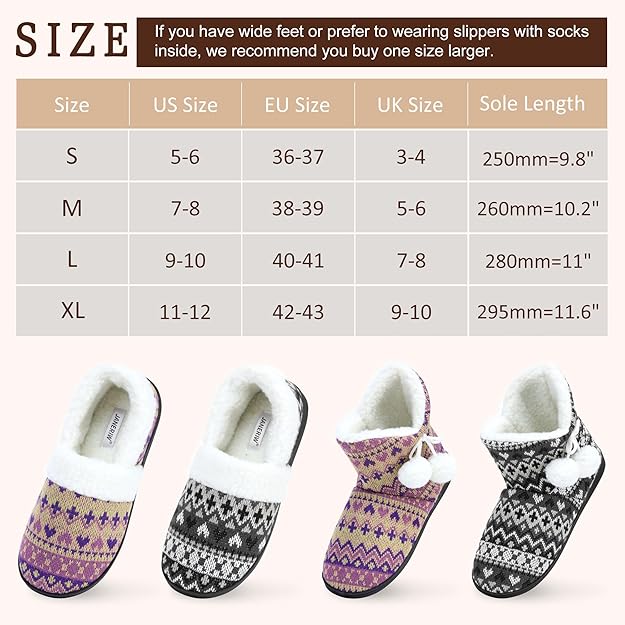 JANERIW Knit Warm And Cozy Memory Foam Non-Slip Soft Indoor And Outdoor House Shoes